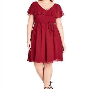 City Chic Flutter-Sleeve Fit & Flare Dress in Deep Red sz 16